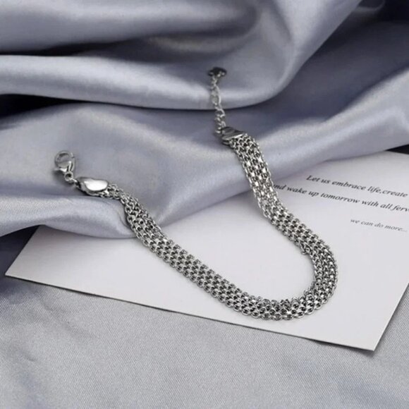 925 Sterling Silver Dainty Chain Link Bracelet - Picture 4 of 6